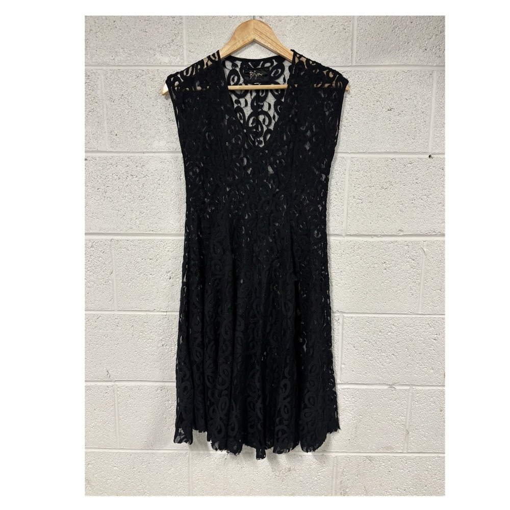 Johnny Was Biya Black Lace V-Neck Dress PTP 16"